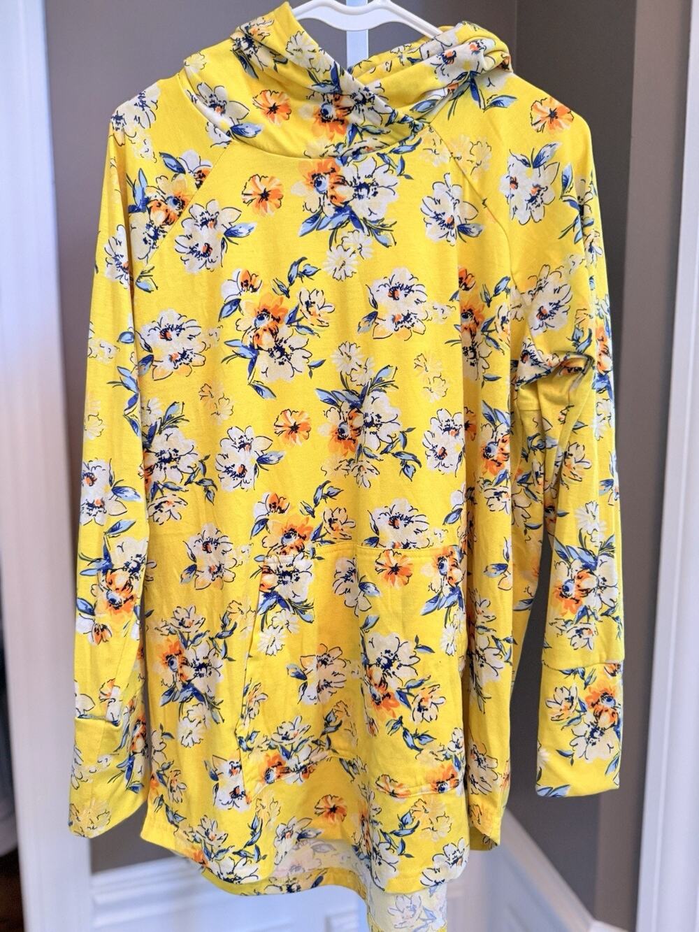 LuLaRoe Amber Women's Hooded Pullover Hoodie Floral Yellow Multi Size L